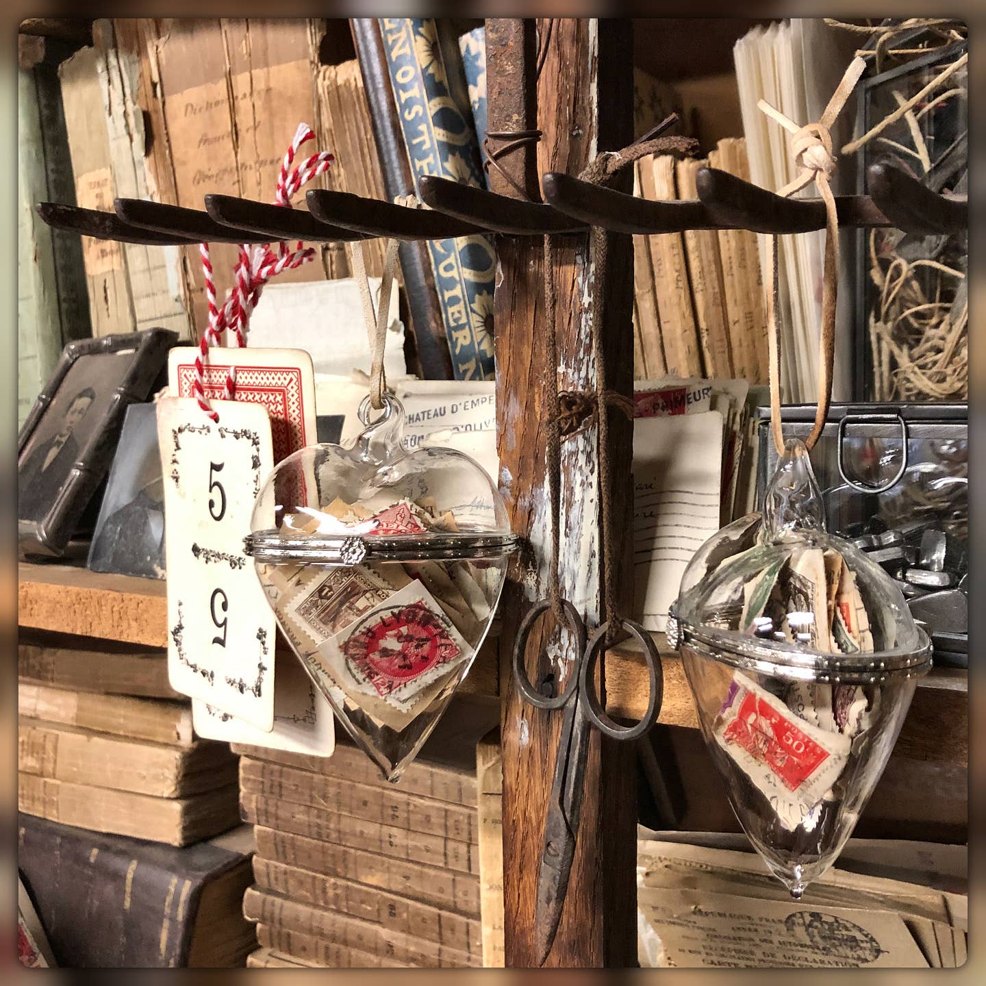 Ephemera Filed Glass Heart with Cord Hanger