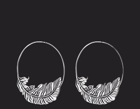 Feather Hoop Earrings / Silver