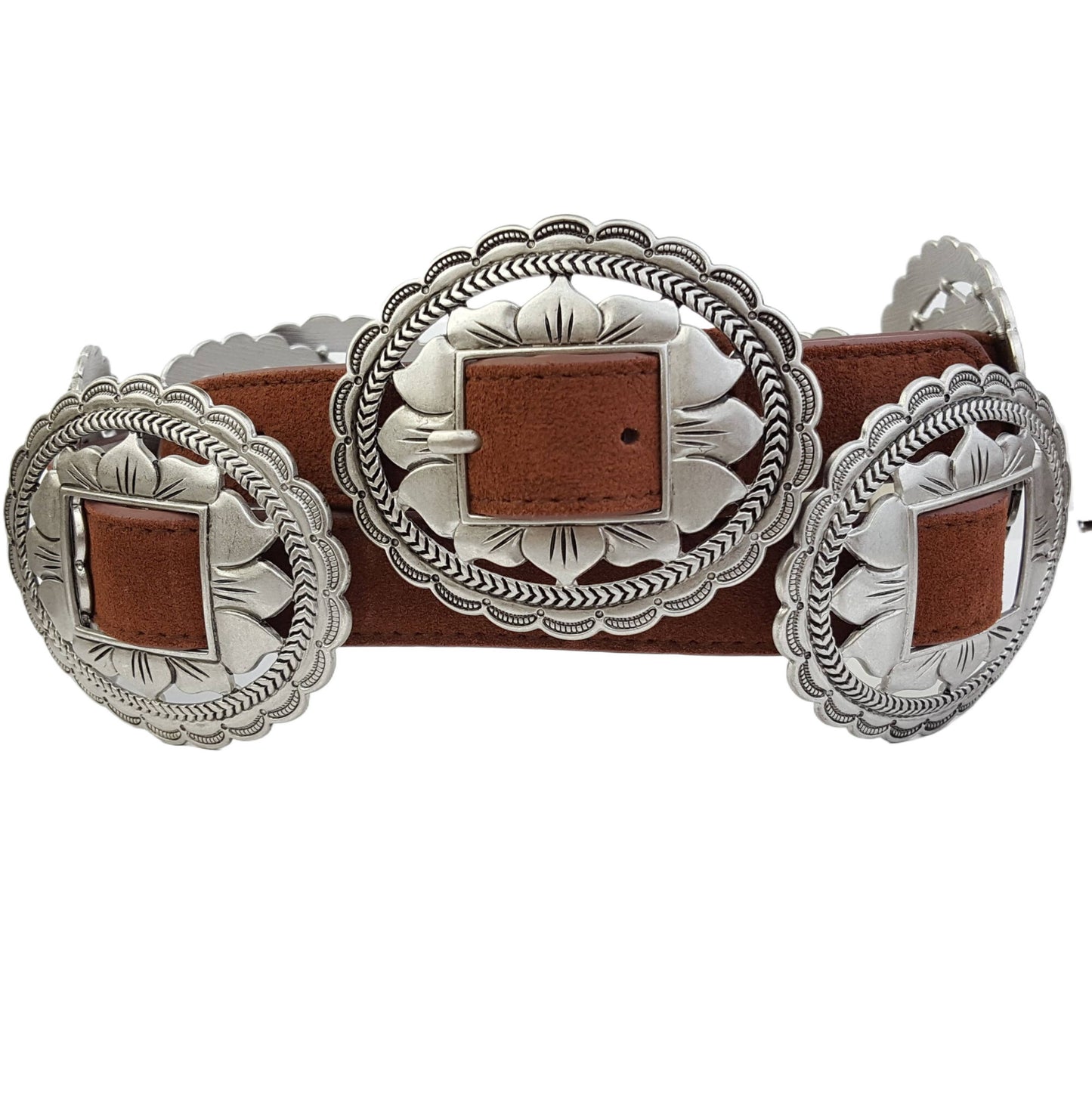 Fully Packed Floral buckle/ Concho Belt in Suede Leather