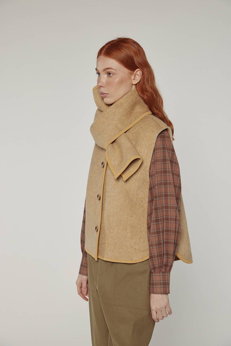 Wool Blend Scarf Vest by Amente