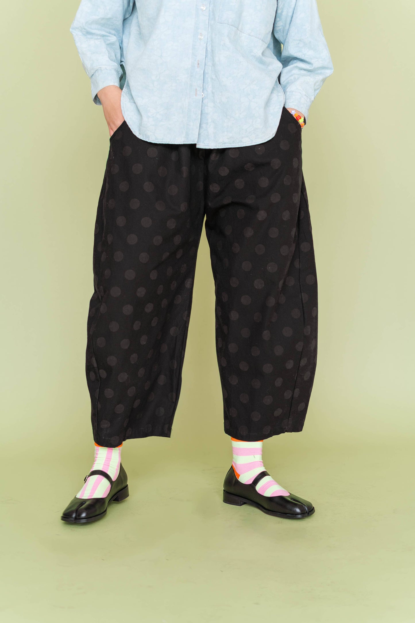 Women’s Balloon Pants - Black Polka Dot Denim