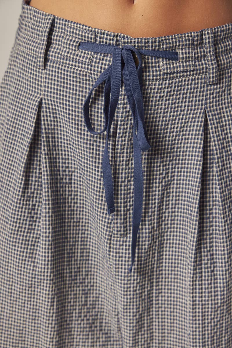 Plaid drawstring wide pants