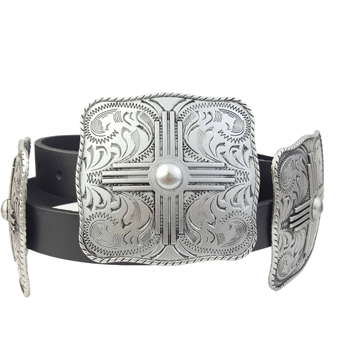 Genuine Leather w. Western Buckle-Size Zia Concho Belt