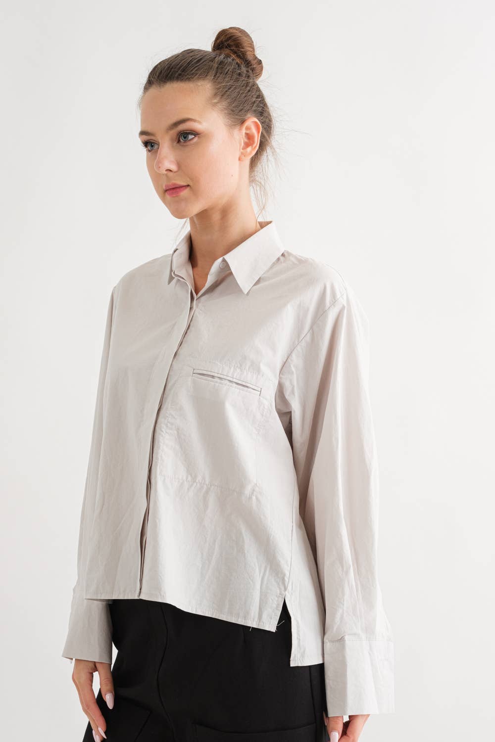 Long Sleeve Hidden Button Shirt -