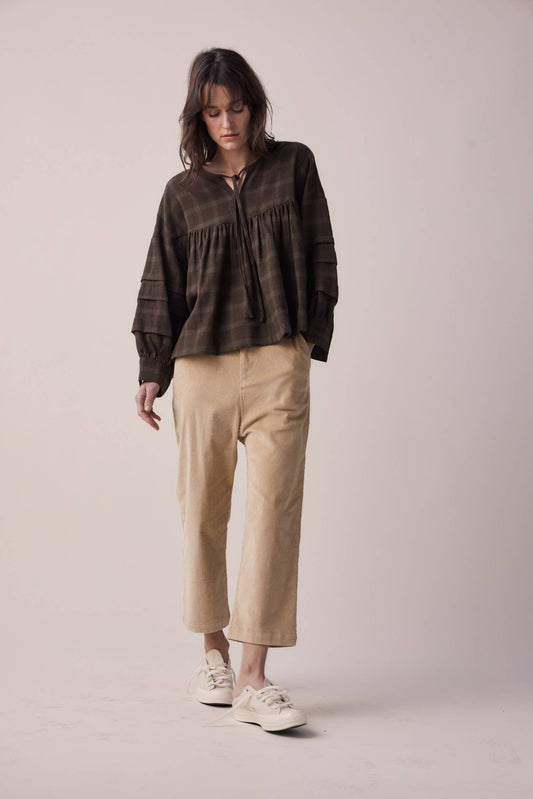 Cropped corduroy baggy pants