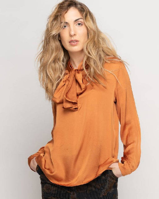 Bow Tie Neck Silky Blouse