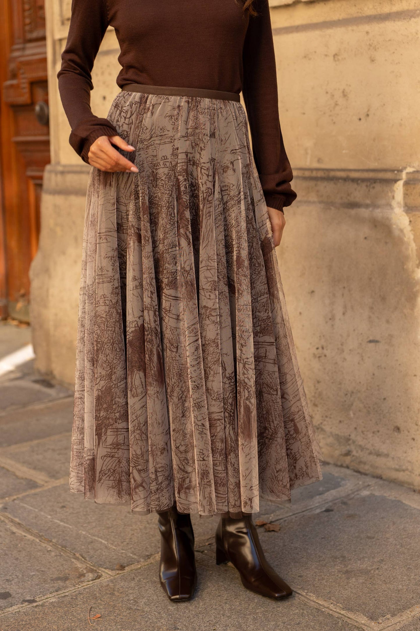 Amber skirt in toile de Jouy printed tulle - CK08202-1