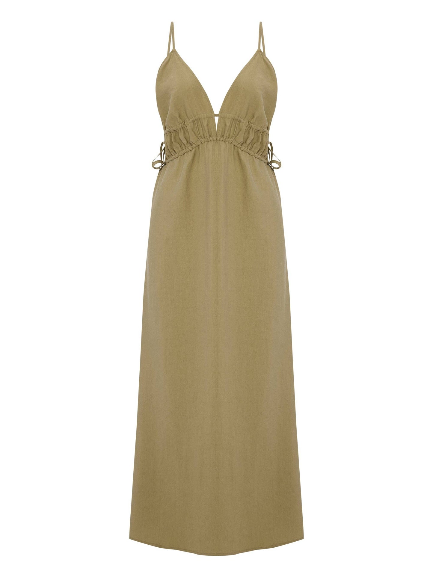 Sofia Ties Maxi Dress - Khaki Green