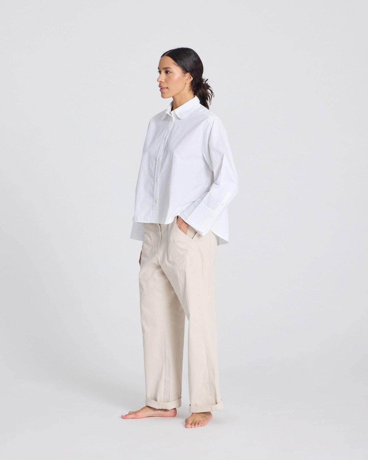 Flora Shirt Poplin Gots - White