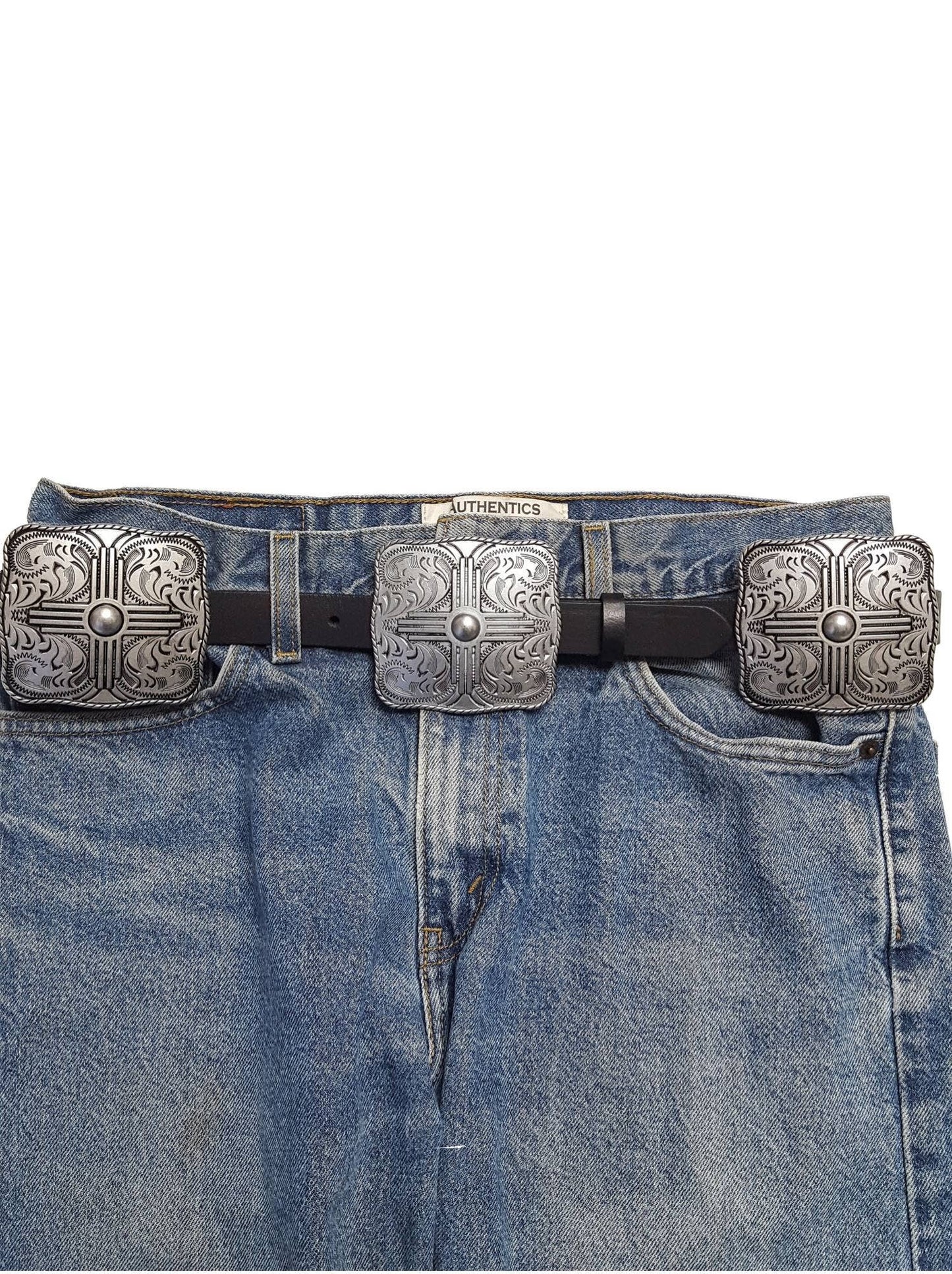 Genuine Leather w. Western Buckle-Size Zia Concho Belt