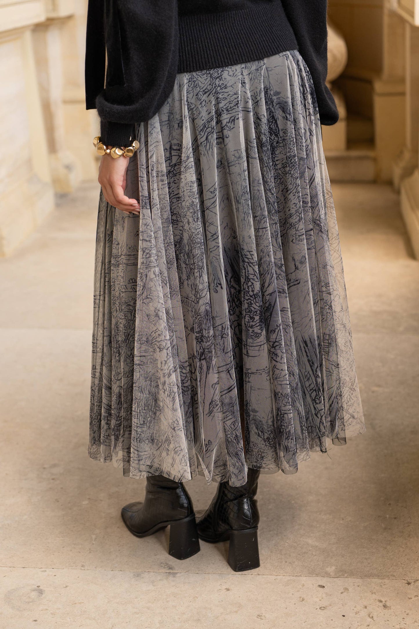 Amber skirt in toile de Jouy printed tulle - CK08202-1