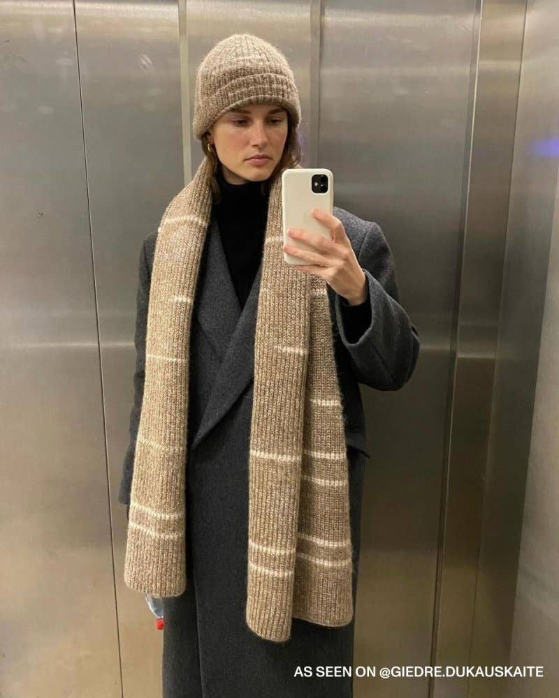 Raštų: Buckwheat & Off White Alpaca Wool Scarf