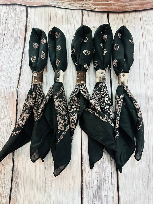 Black Hand Dyed Bandanas With Leather Slides 