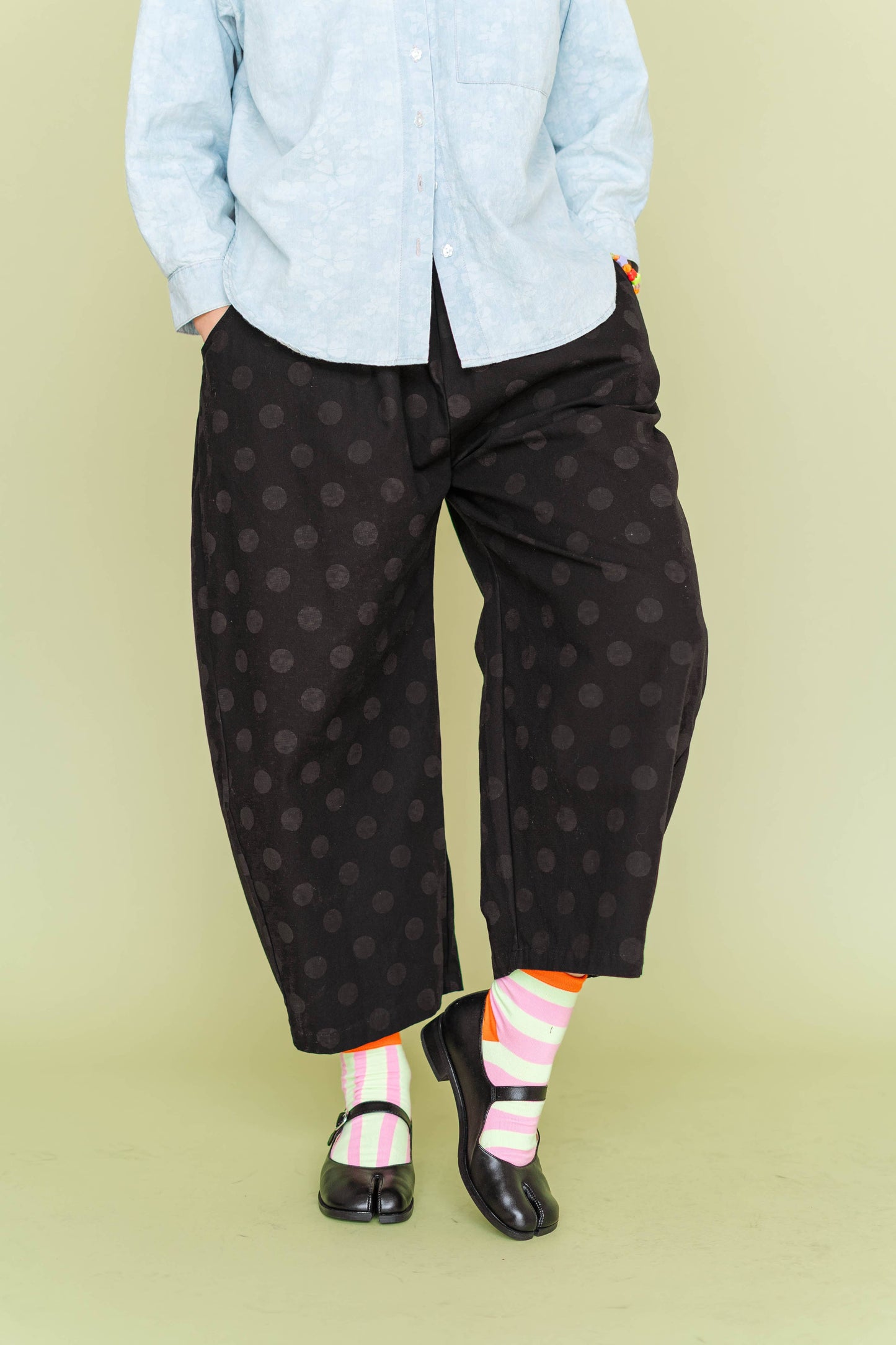 Women’s Balloon Pants - Black Polka Dot Denim