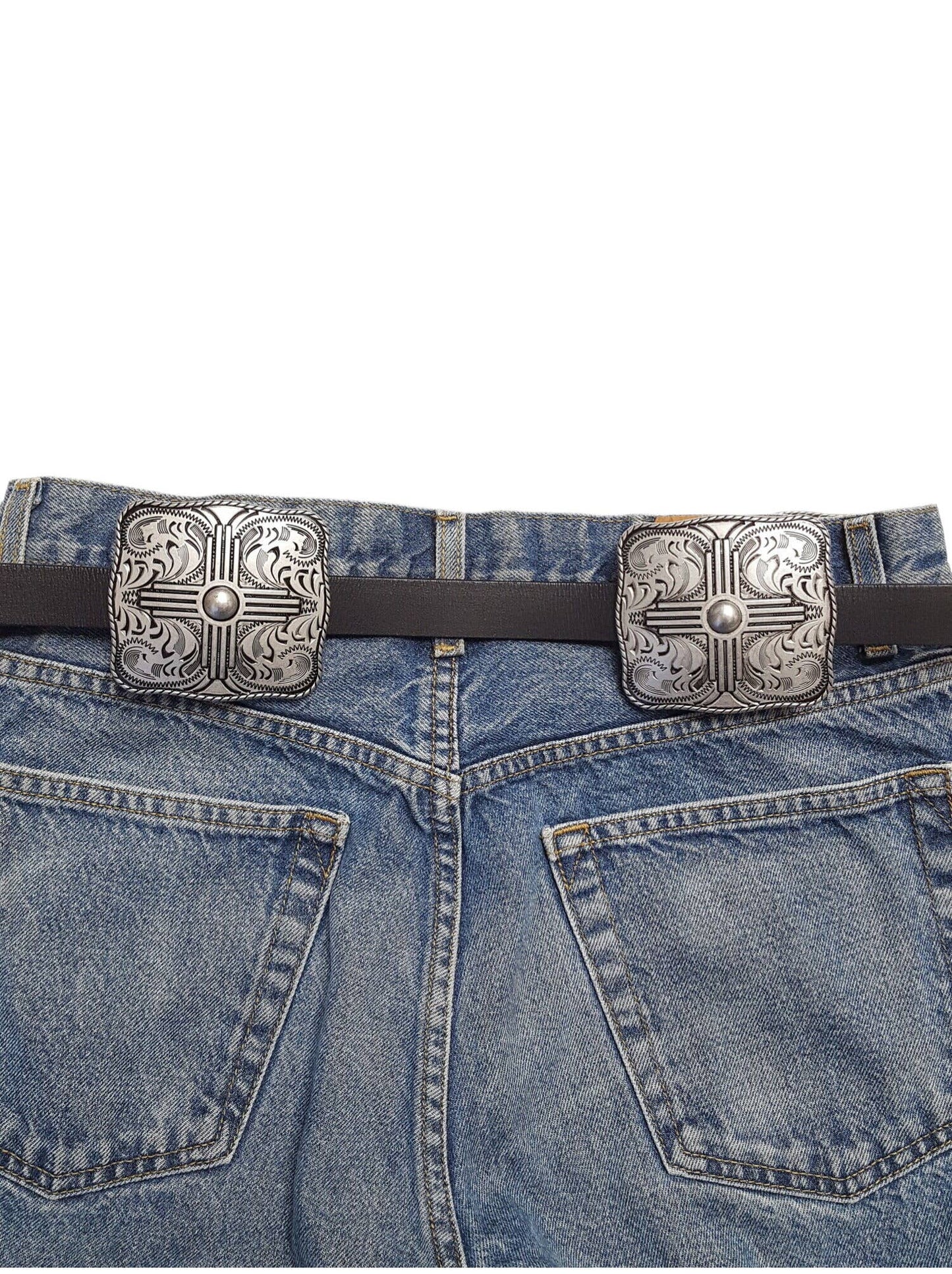 Genuine Leather w. Western Buckle-Size Zia Concho Belt