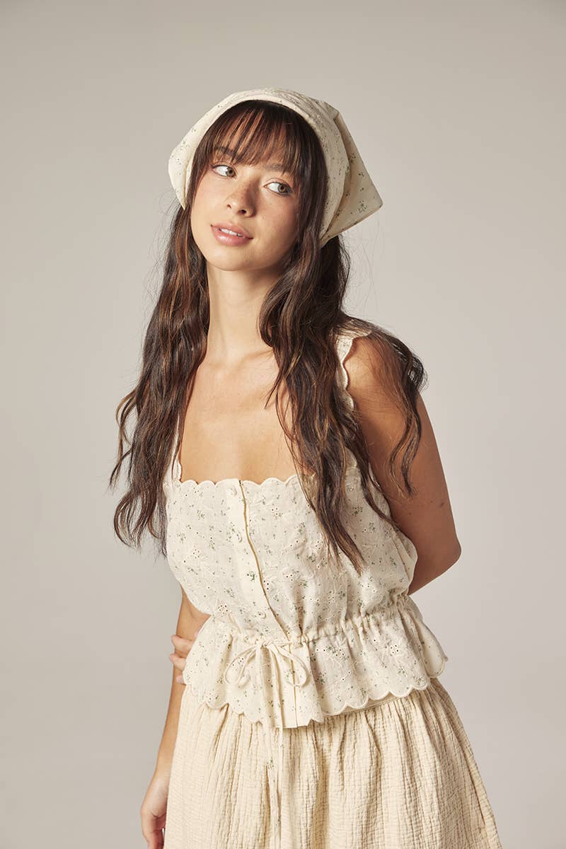 Scallop lace tie Top with Bandana