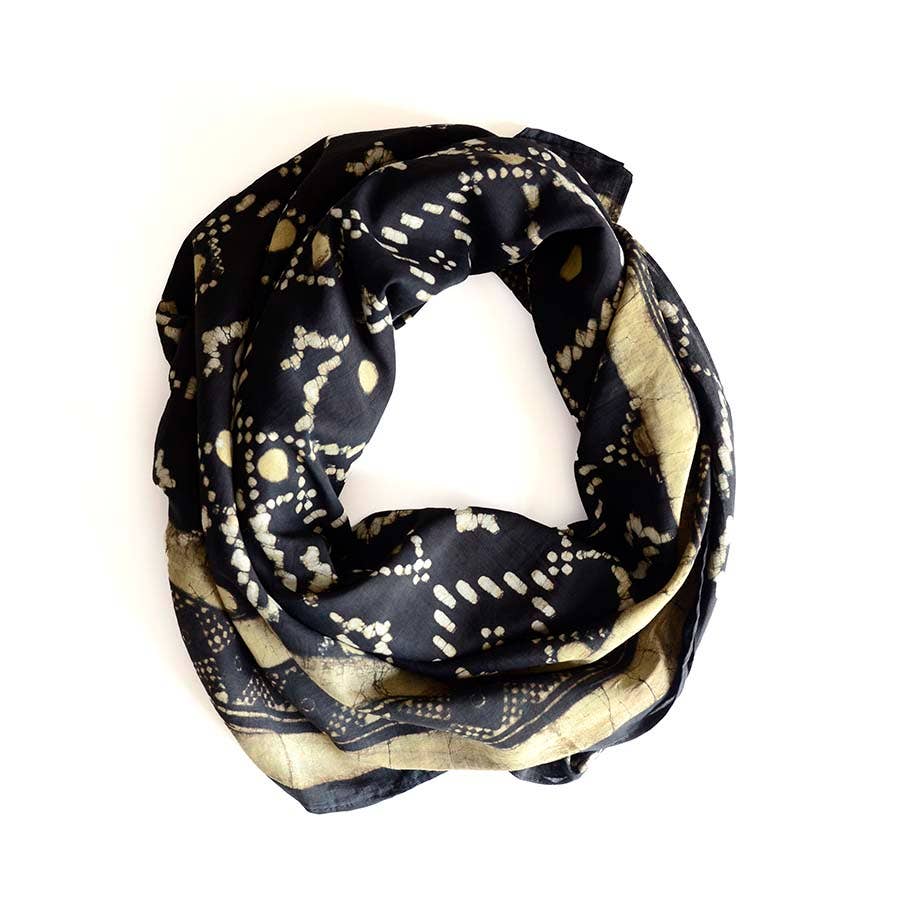 Women's Black Scarf - Geometric Block Printed Wrap | Mansa