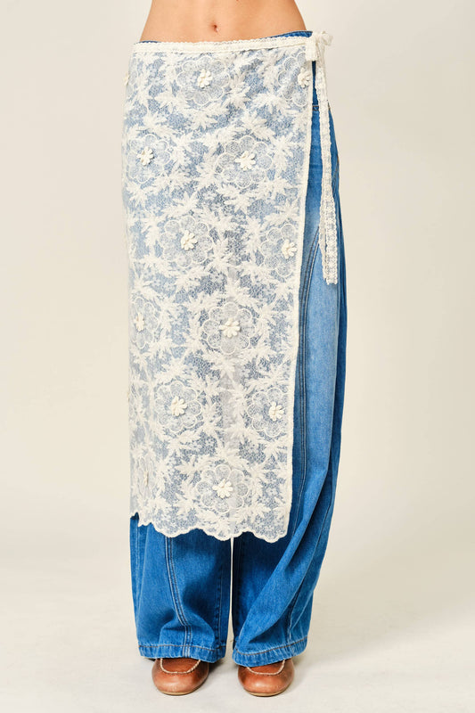 LAYERING LACE TIE-WRAP SKIRT
