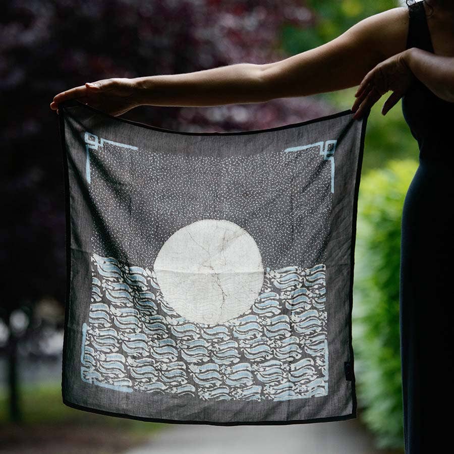 Handmade Bandana  Silky Block Print Square Scarf - Chaand