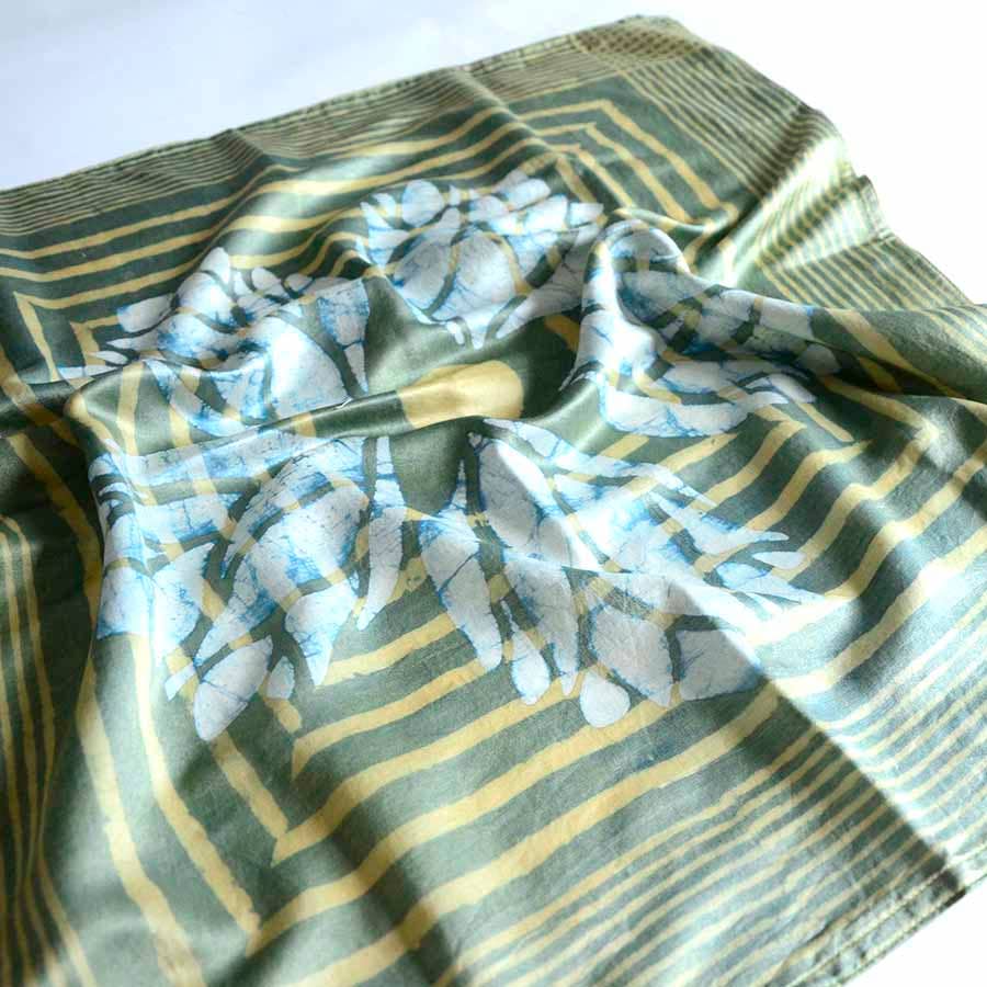 Green Square Plant Block Print Bandana, Hair Tie | Heer