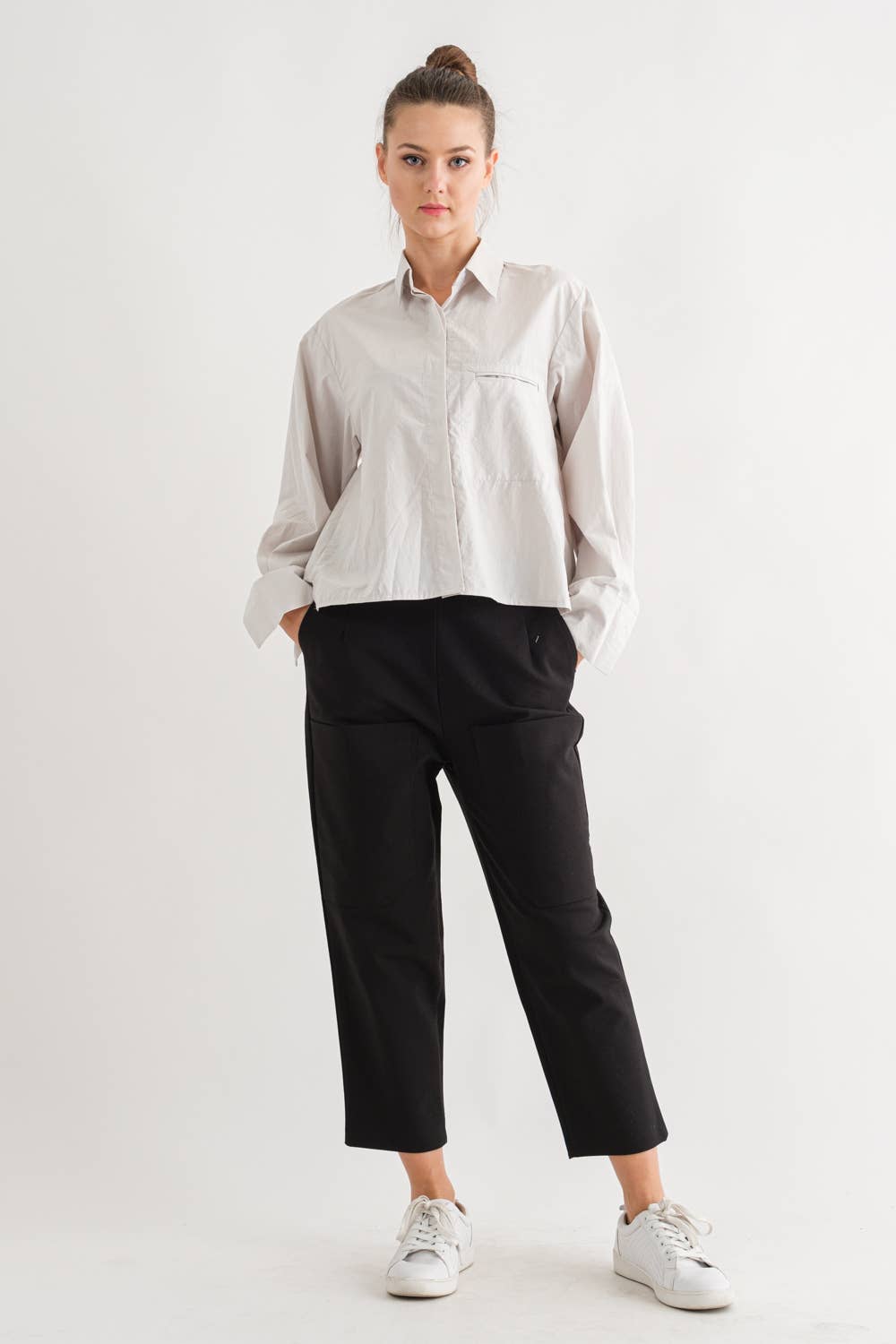 Long Sleeve Hidden Button Shirt -