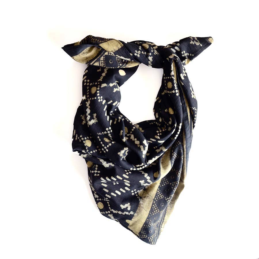 Women's Black Scarf - Geometric Block Printed Wrap | Mansa