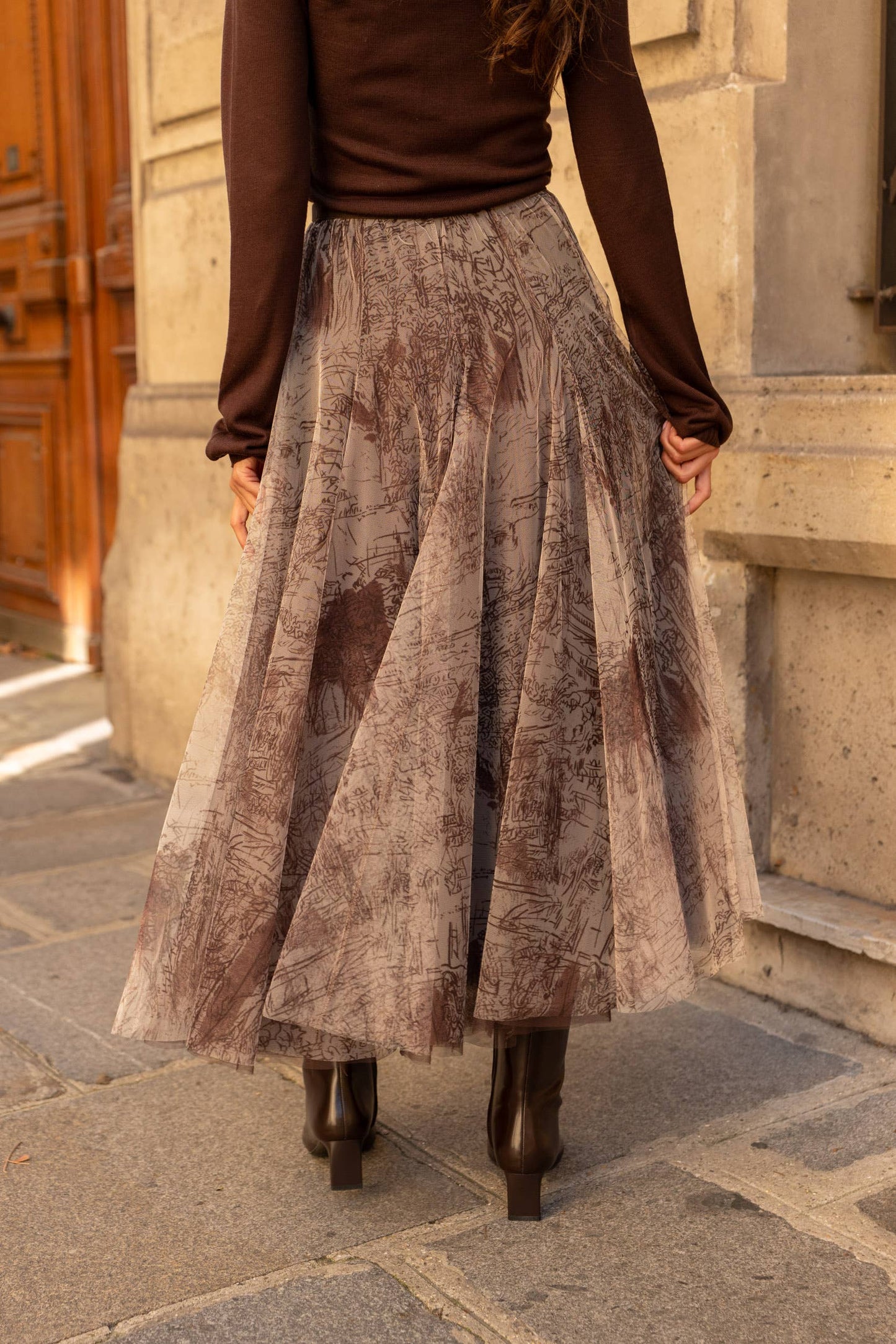 Amber skirt in toile de Jouy printed tulle - CK08202-1