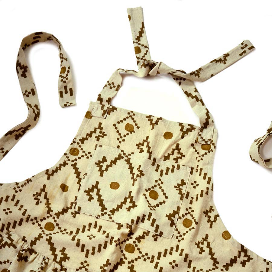 Organic Cotton Blockprint Kitchen/Garden Apron - Golden Way