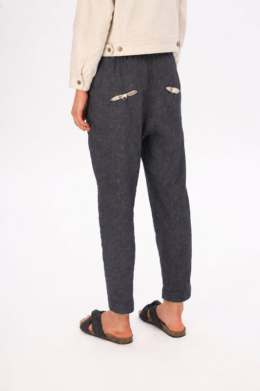 Denim Cotton Linen Elastic Pants