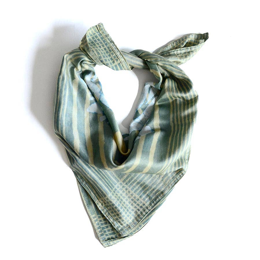 Green Square Plant Block Print Bandana, Hair Tie | Heer