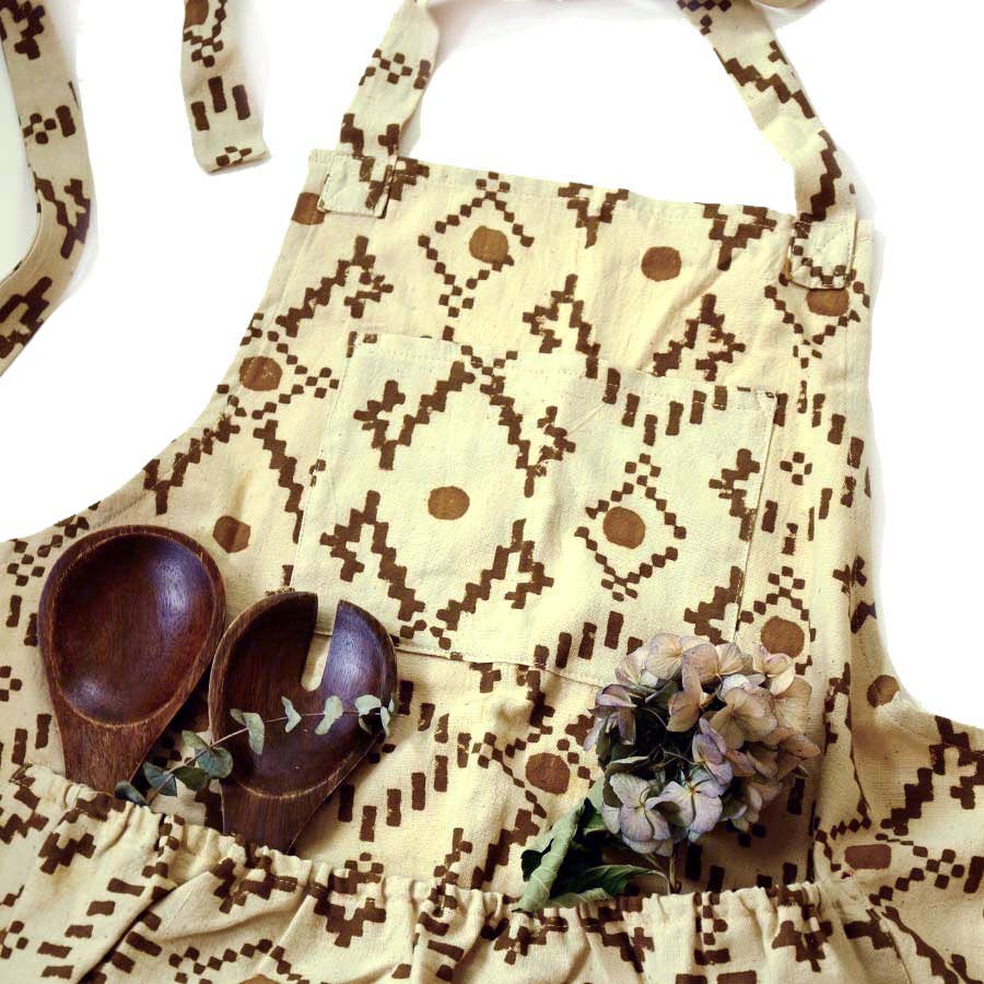 Organic Cotton Blockprint Kitchen/Garden Apron - Golden Way