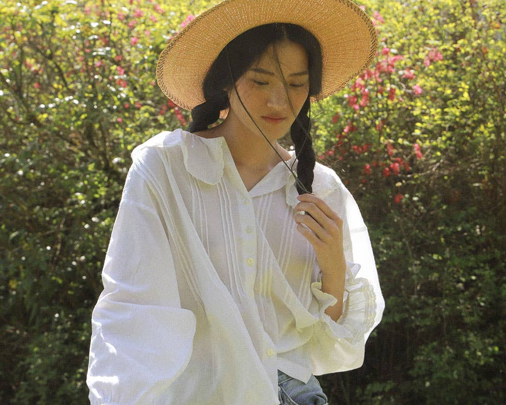 Antique Inspired White Puff Sleeve Blouse - Nesaea Blouse