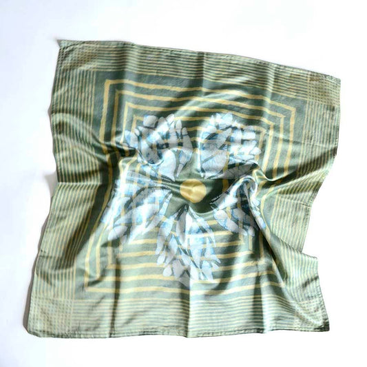 Green Square Plant Block Print Bandana, Hair Tie | Heer