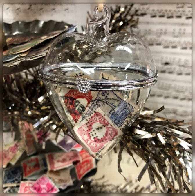 Ephemera Filed Glass Heart with Cord Hanger