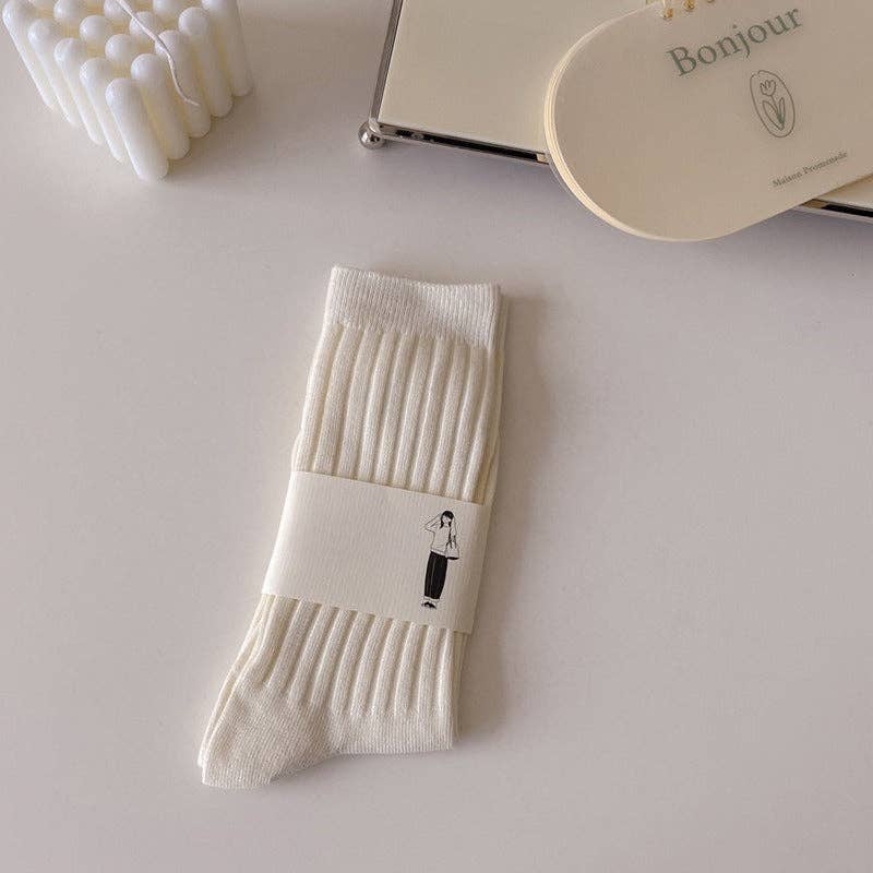 Vertical Stripe Crew Socks Women Cotton Stackable M5A307