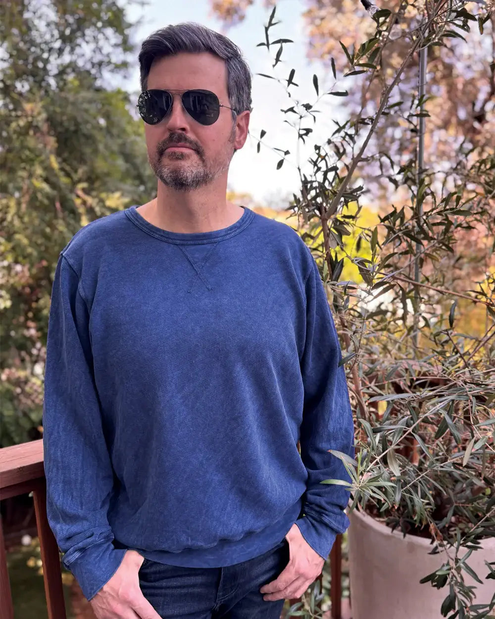 Pullover V-notch Crew -Cotton French Terry with Mineral Wash