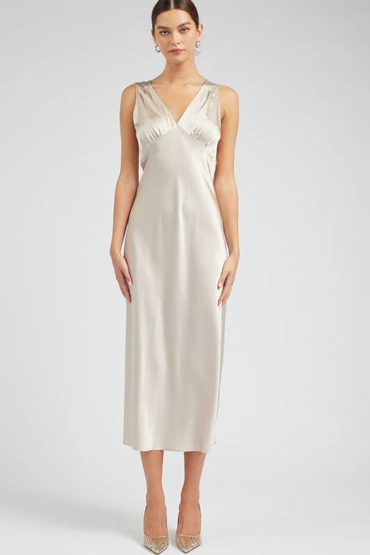100% Silk Sweetheart Midi Dress