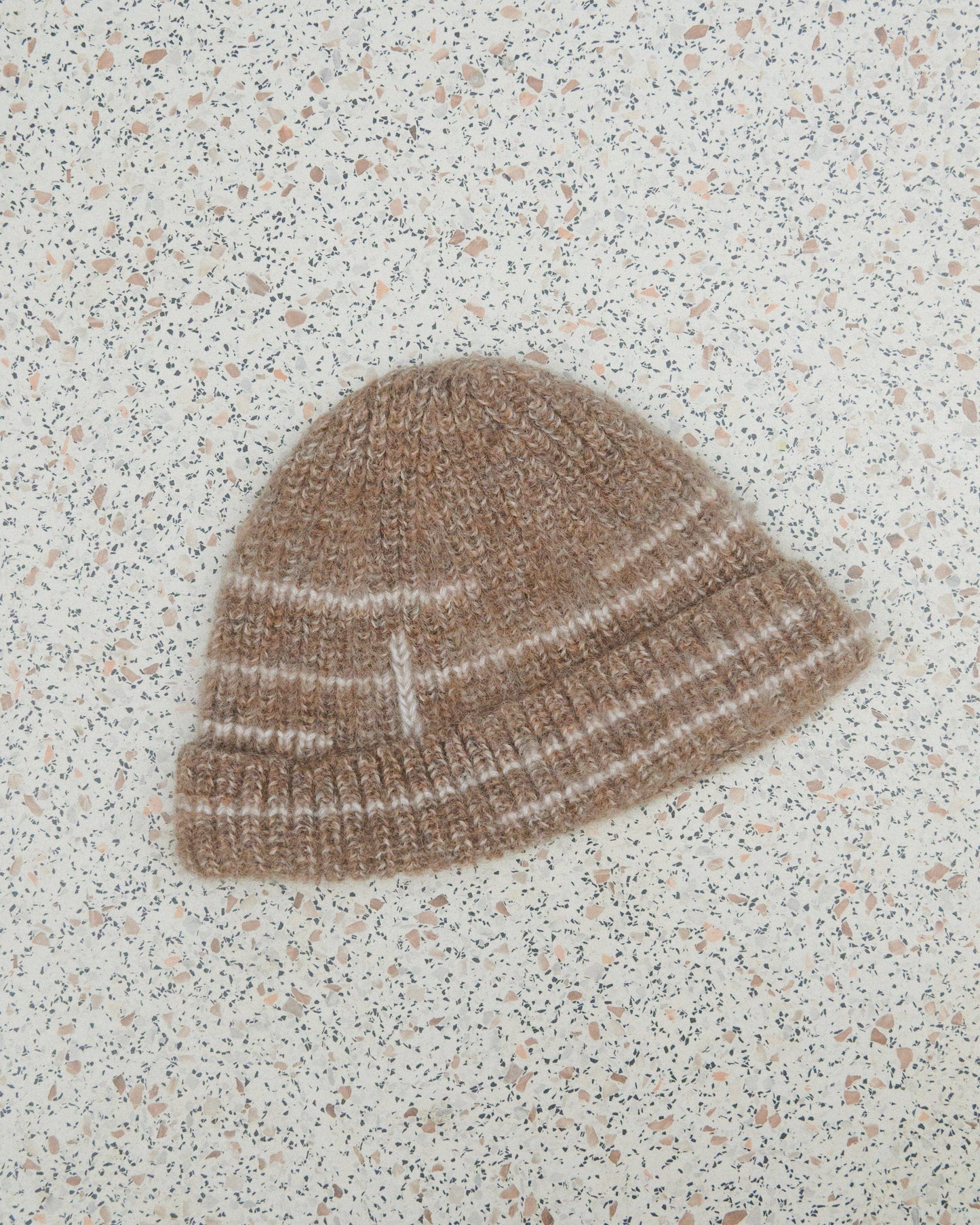 Raštų: Buckwheat & Off White Alpaca Wool Beanie