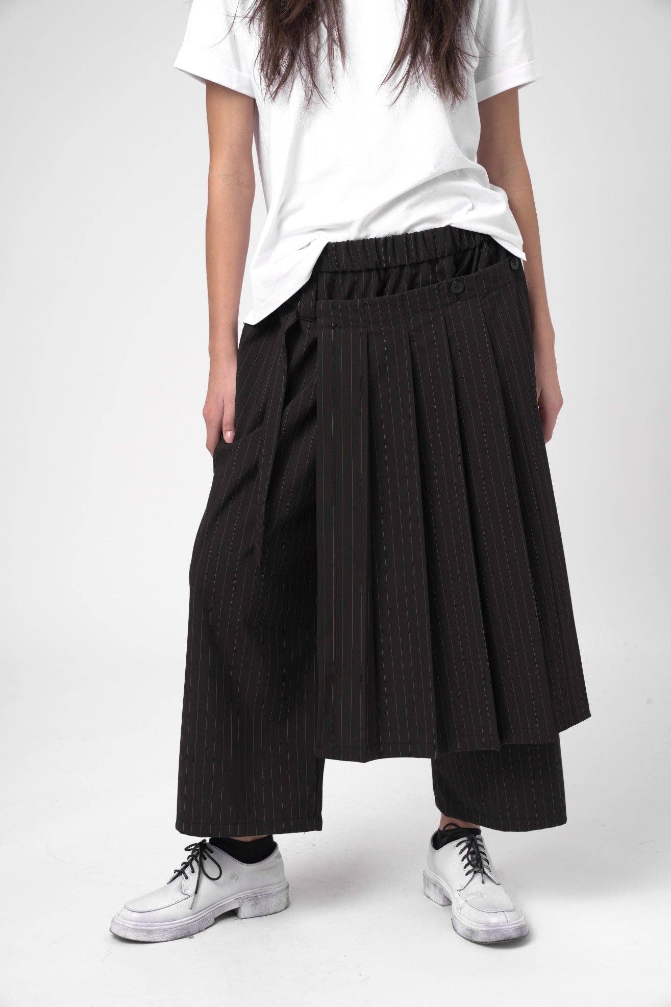 Striped Pleated Skirt Pant