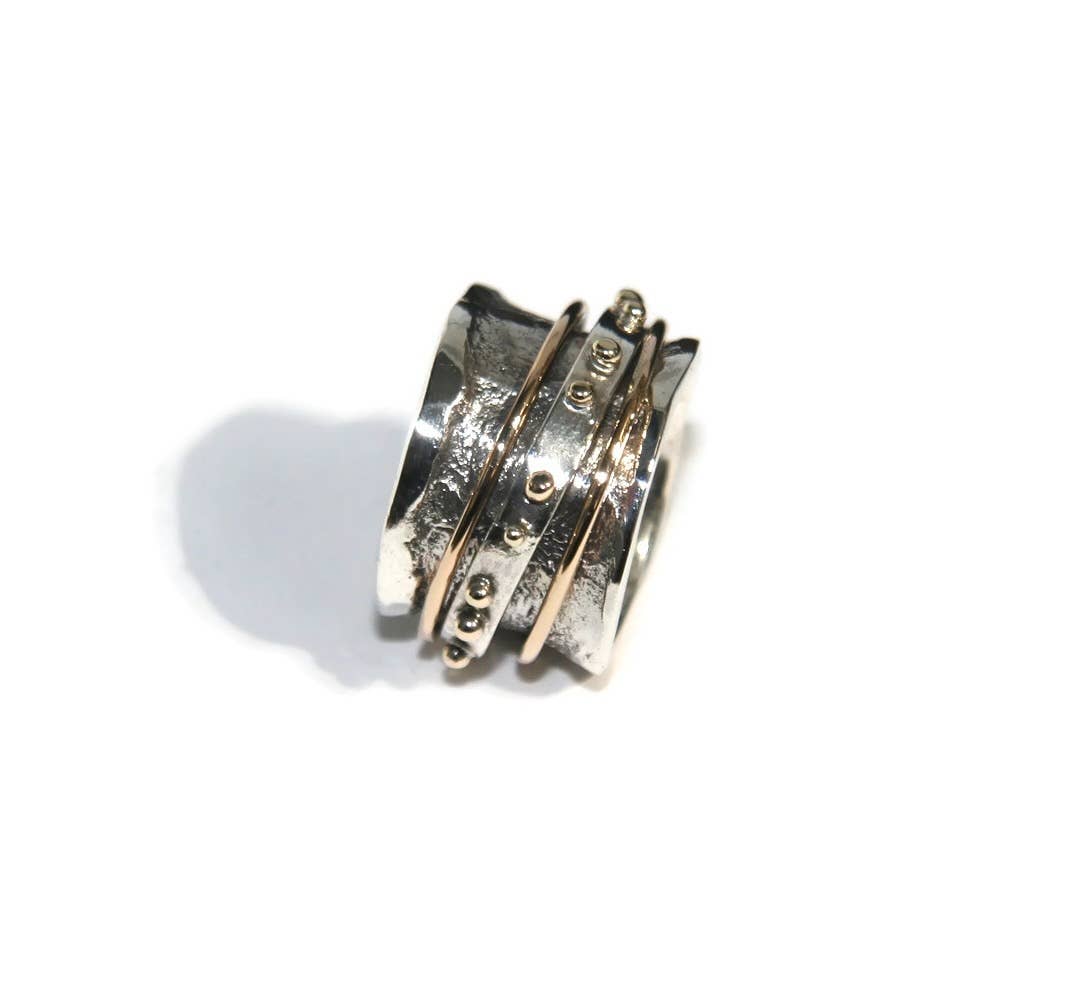 Reticulated Ring with Gold Filled Spinner and Bronze Accent