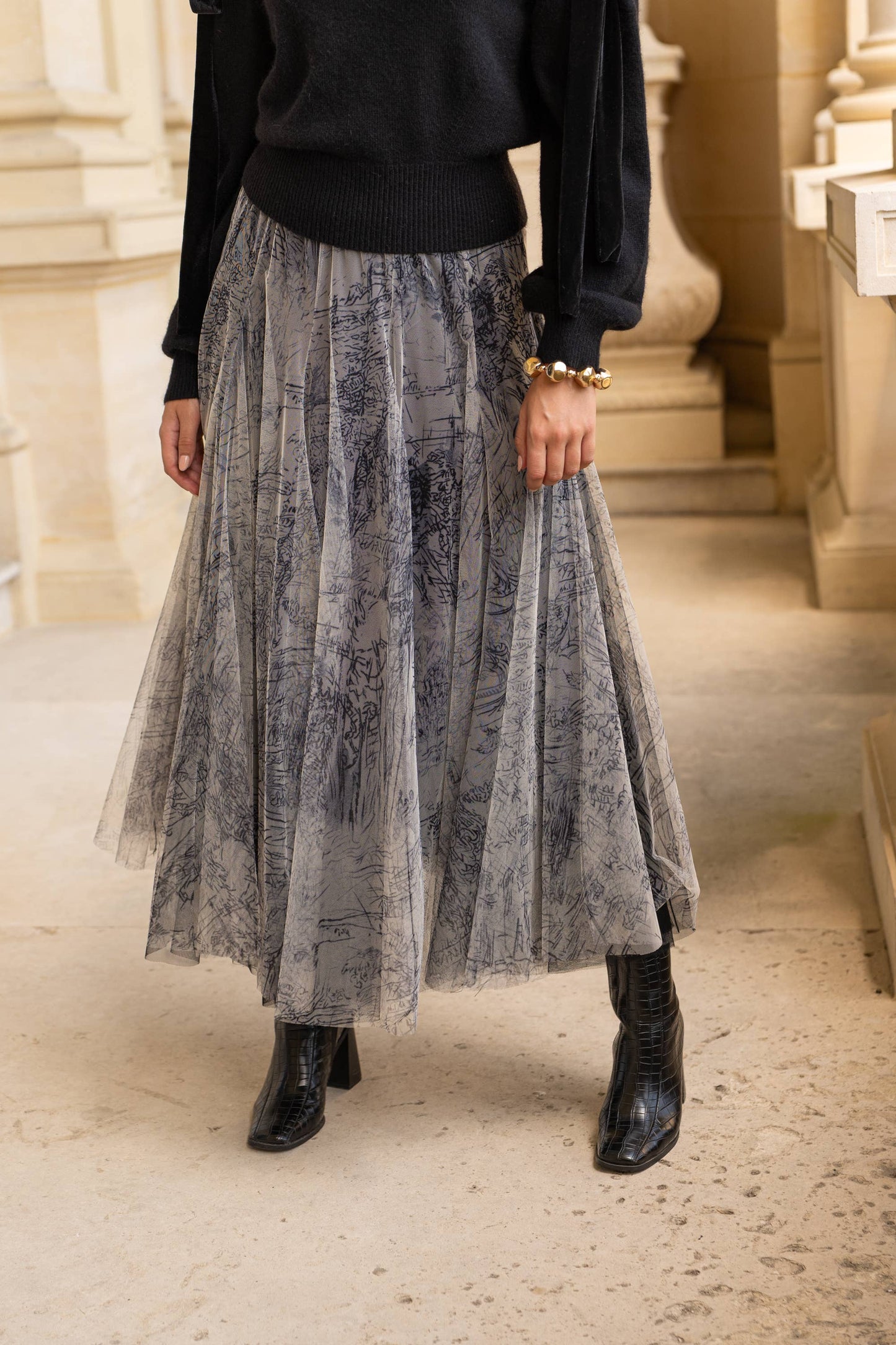 Amber skirt in toile de Jouy printed tulle - CK08202-1