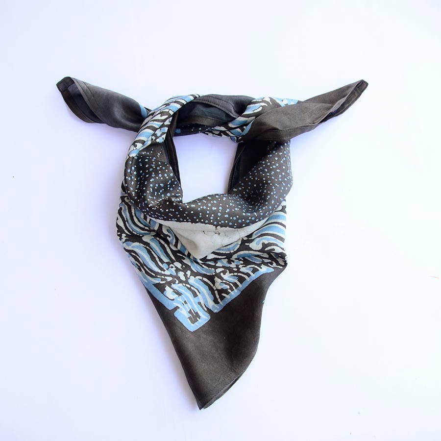 Handmade Bandana  Silky Block Print Square Scarf - Chaand