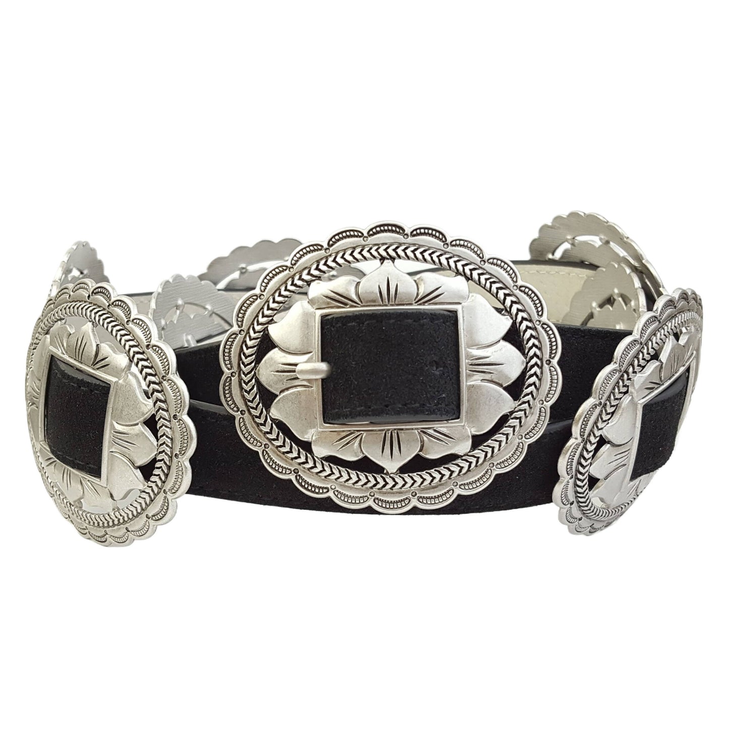Fully Packed Floral buckle/ Concho Belt in Suede Leather