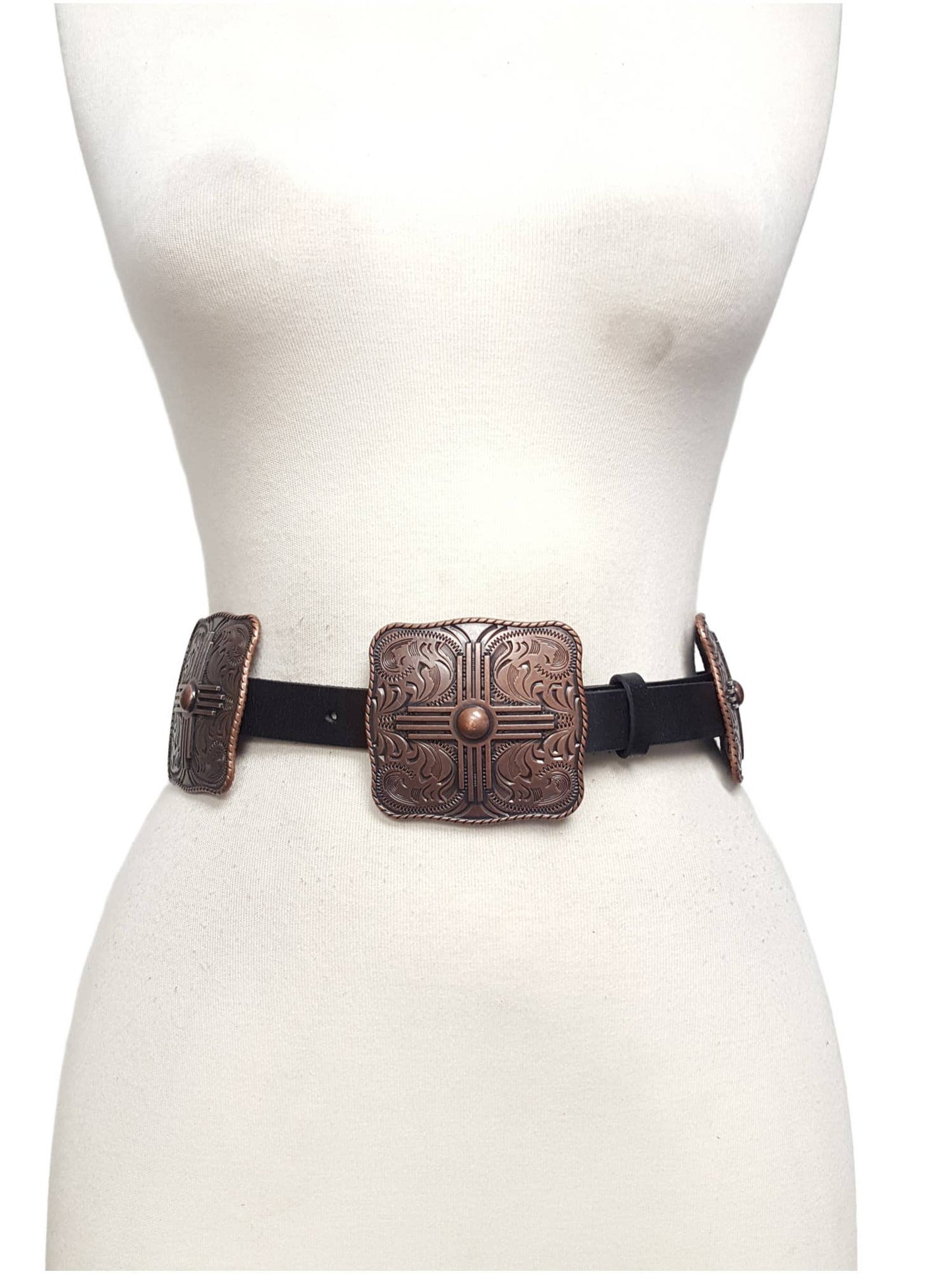 Genuine Leather w. Western Buckle-Size Zia Concho Belt