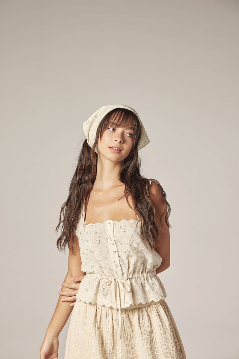 Scallop lace tie Top with Bandana