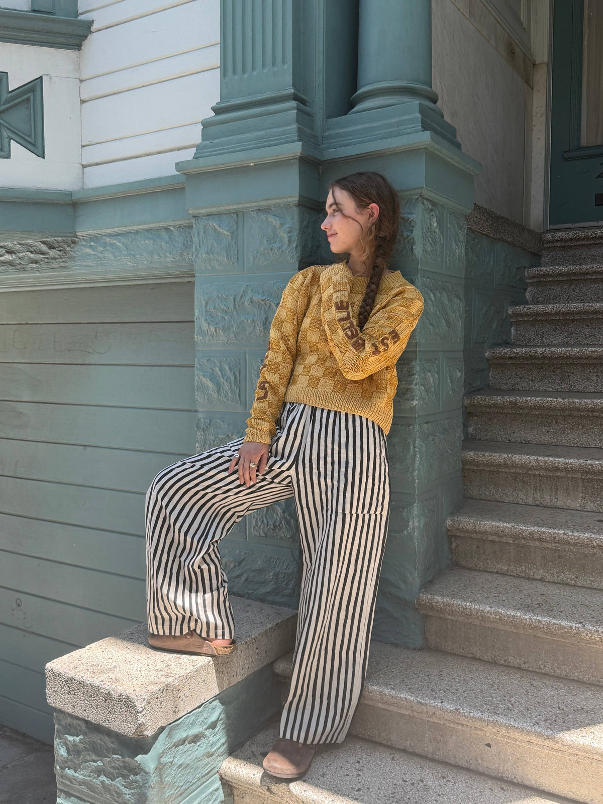 La Vie Est Belle Sweater, Hand Knit & Natural Dyes & Crochet Appliqué