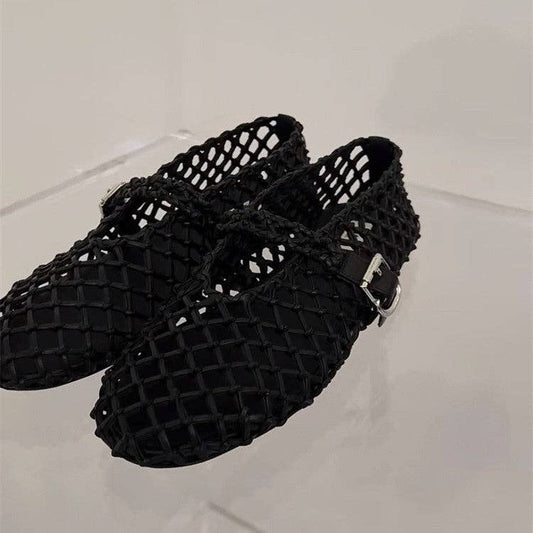 Open Weave T-Strap Mary Jane Flat Sandals Women N6C142