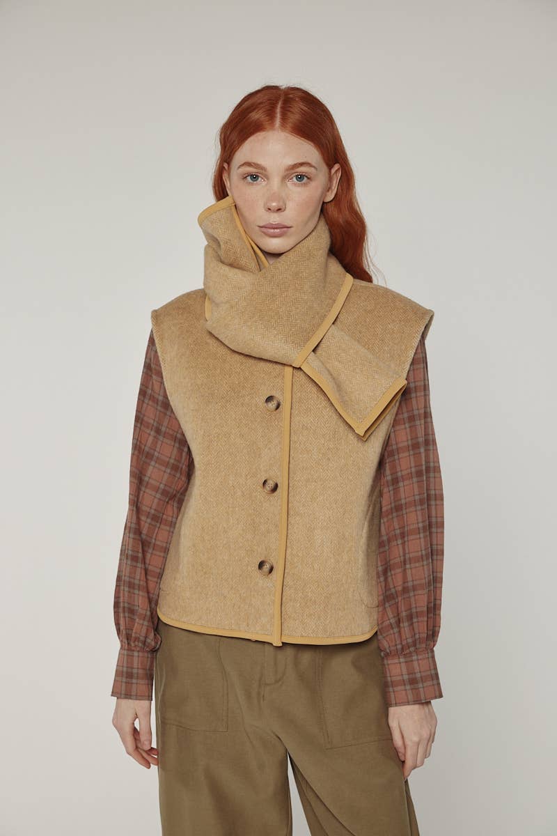 Wool Blend Scarf Vest by Amente