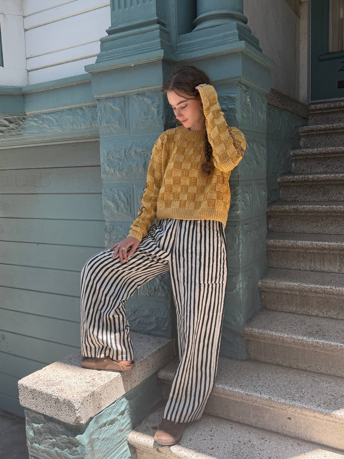 La Vie Est Belle Sweater, Hand Knit & Natural Dyes & Crochet Appliqué