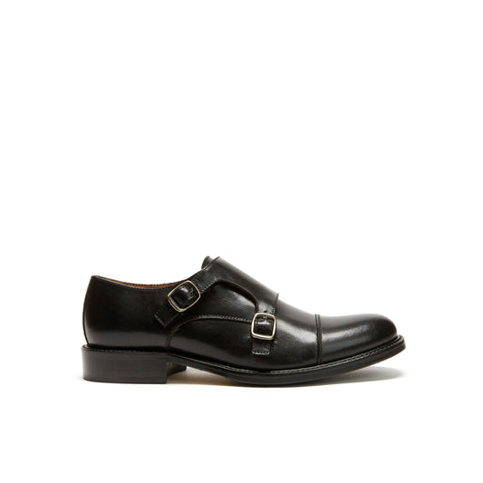 Black double buckle shoe for women. Made in Italy